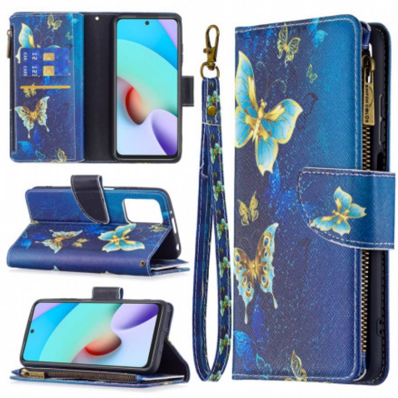 Flip Case Xiaomi Redmi 10 Perhosten Vetoketjullinen Tasku