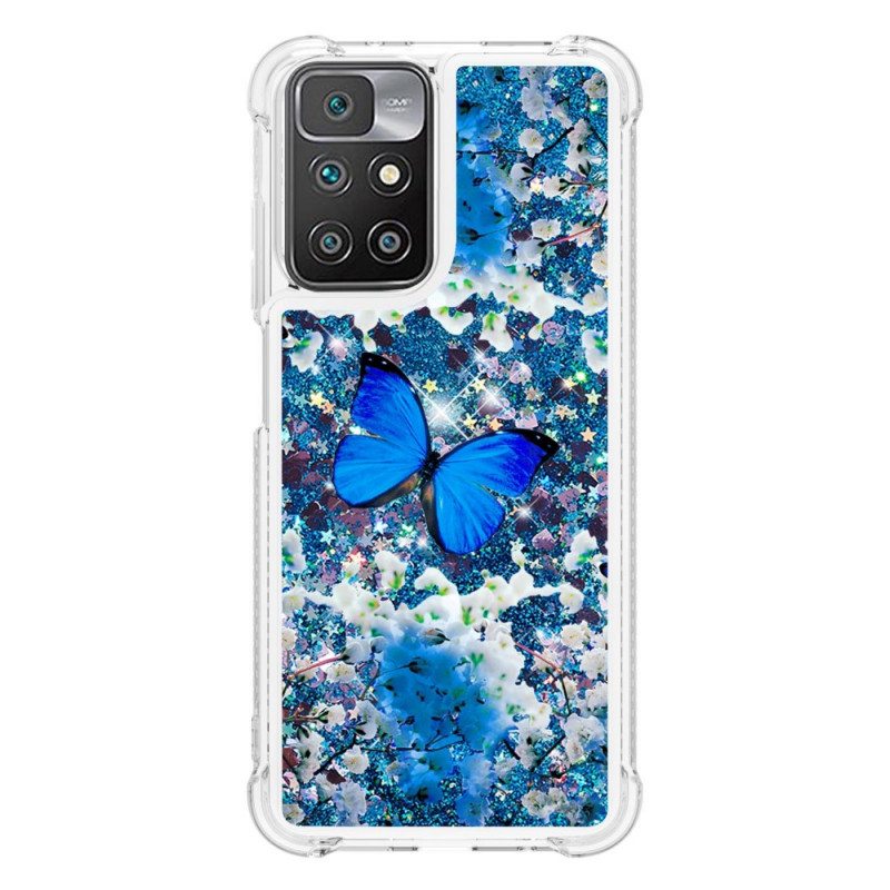 Kuori Xiaomi Redmi 10 Glitter Blue Perhoset