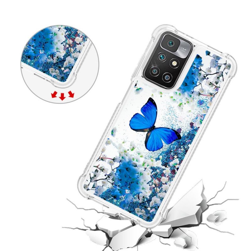 Kuori Xiaomi Redmi 10 Glitter Blue Perhoset