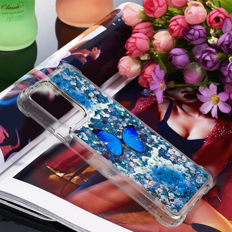 Kuori Xiaomi Redmi 10 Glitter Blue Perhoset