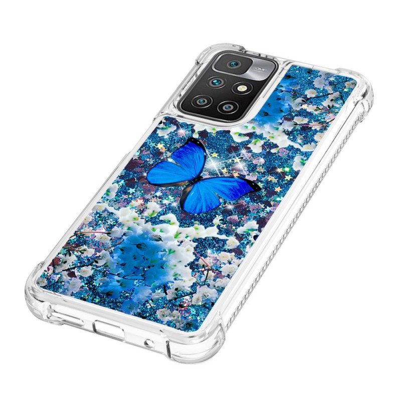 Kuori Xiaomi Redmi 10 Glitter Blue Perhoset