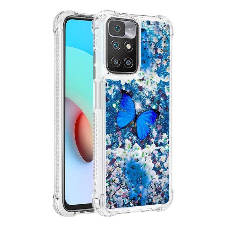 Kuori Xiaomi Redmi 10 Glitter Blue Perhoset