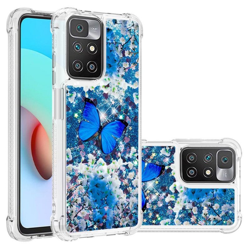 Kuori Xiaomi Redmi 10 Glitter Blue Perhoset
