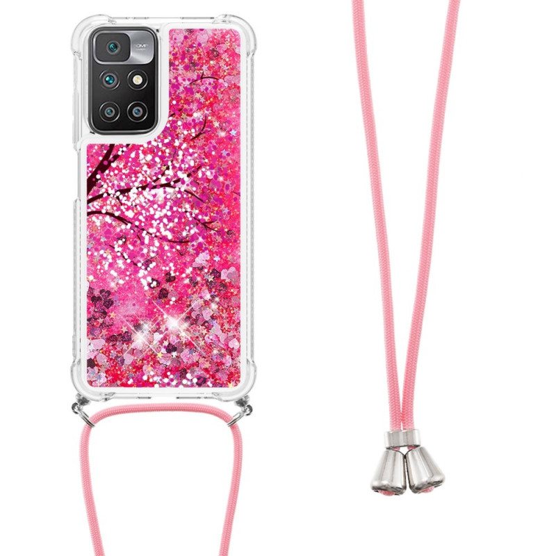 Kuori Xiaomi Redmi 10 Kiristysnyörillä Paljetti Kiristysnauha Puu