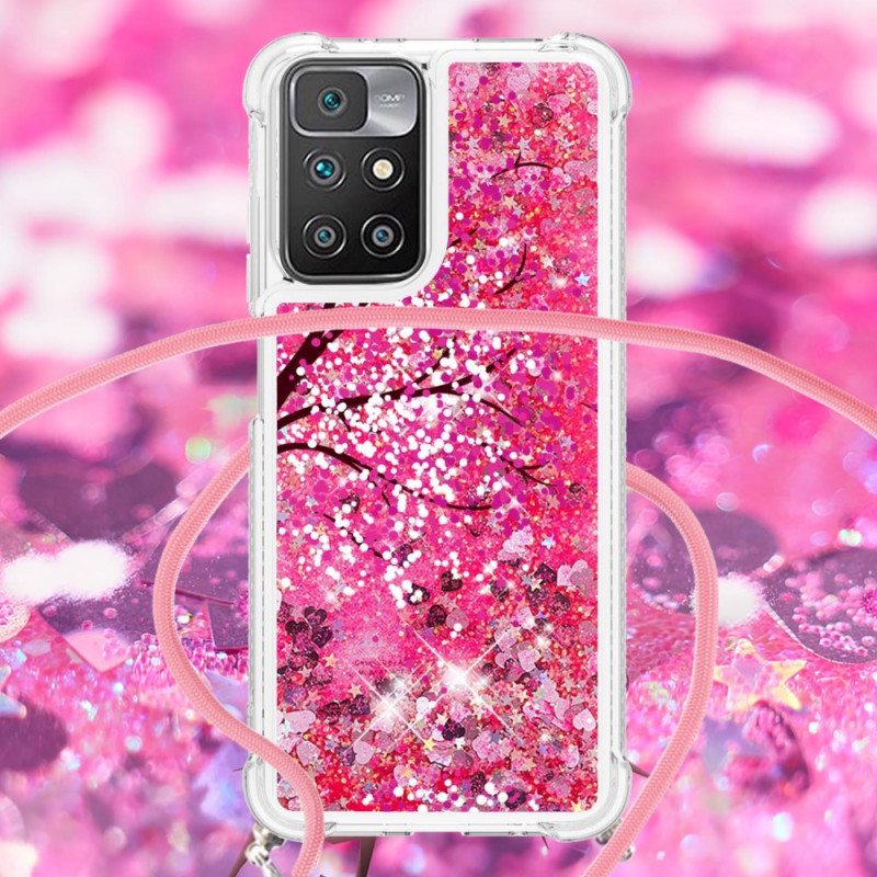 Kuori Xiaomi Redmi 10 Kiristysnyörillä Paljetti Kiristysnauha Puu