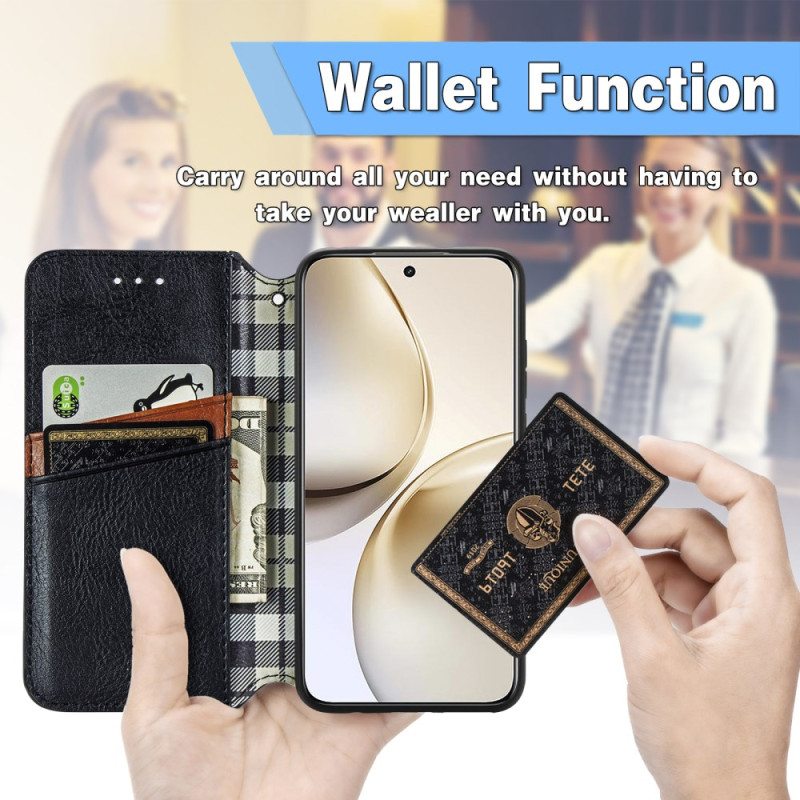 Nahkakotelo Realme 14 Pro 5g Mokkanahkaefekti Timanttireunus