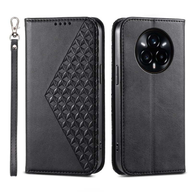 Nahkakotelo Realme 14 Pro 5g Teksturoitu Muotoilu Hummerilukon Hihnalla