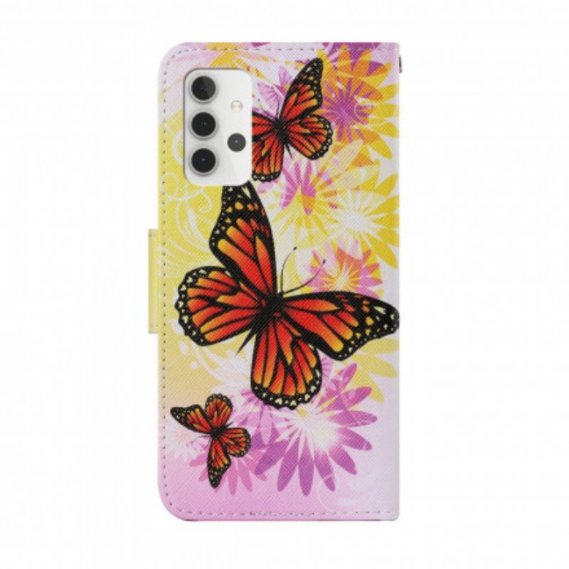 Flip Case Samsung Galaxy A32 5G Perhosia Ja Kesäkukkia