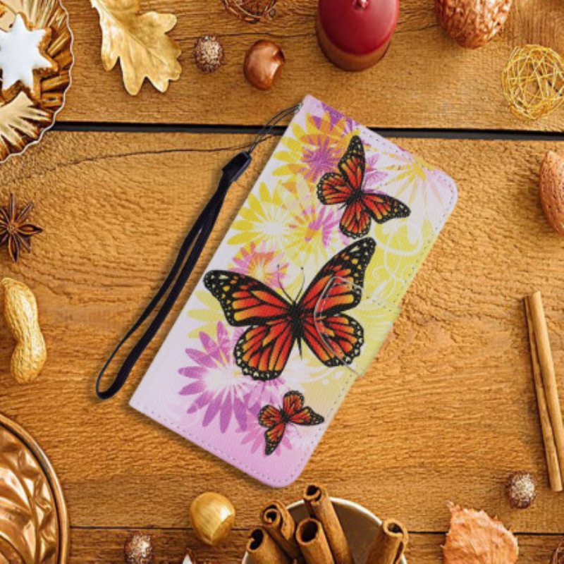 Flip Case Samsung Galaxy A32 5G Perhosia Ja Kesäkukkia
