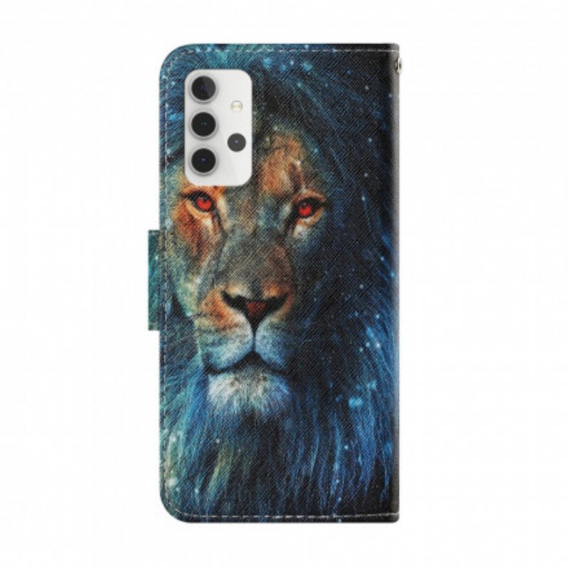 Nahkakotelo Samsung Galaxy A32 5G Leijona Kaulanauhan Kanssa