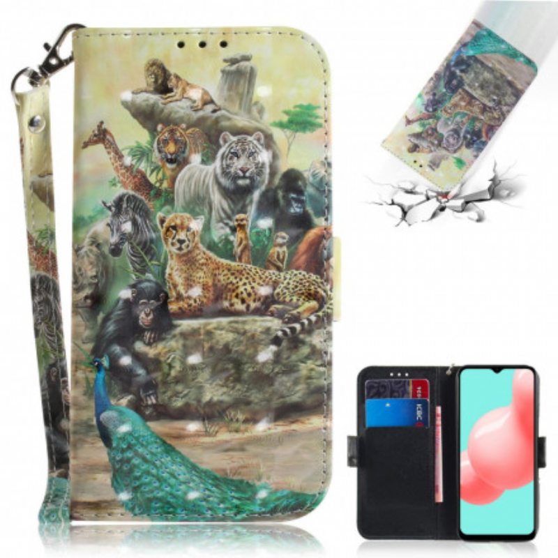 Nahkakotelo Samsung Galaxy A32 5G Suojaketju Kuori Thong Safari Animals
