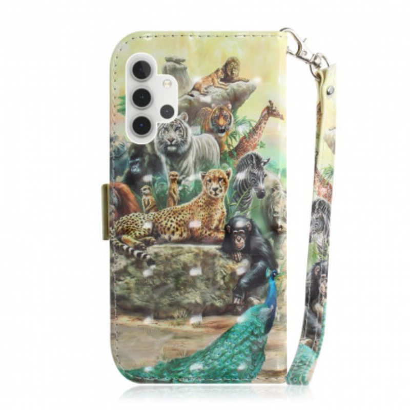 Nahkakotelo Samsung Galaxy A32 5G Suojaketju Kuori Thong Safari Animals