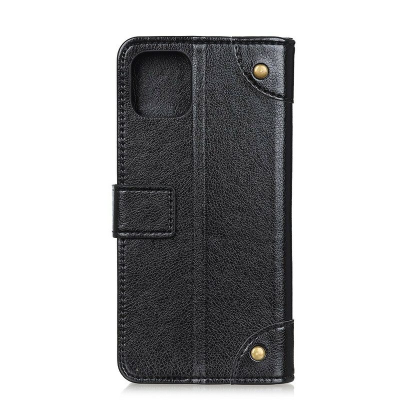 Kotelot iPhone 12 / 12 Pro Tyylikkäät Nappan Nahkaiset Vintage-niitit
