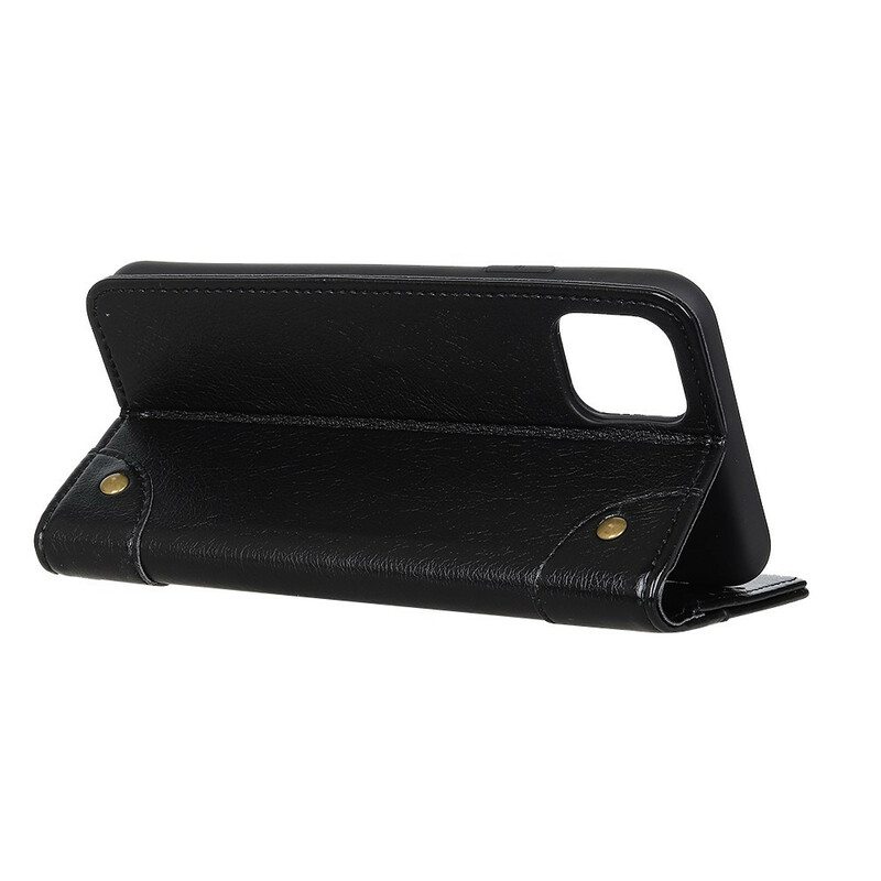 Kotelot iPhone 12 / 12 Pro Tyylikkäät Nappan Nahkaiset Vintage-niitit