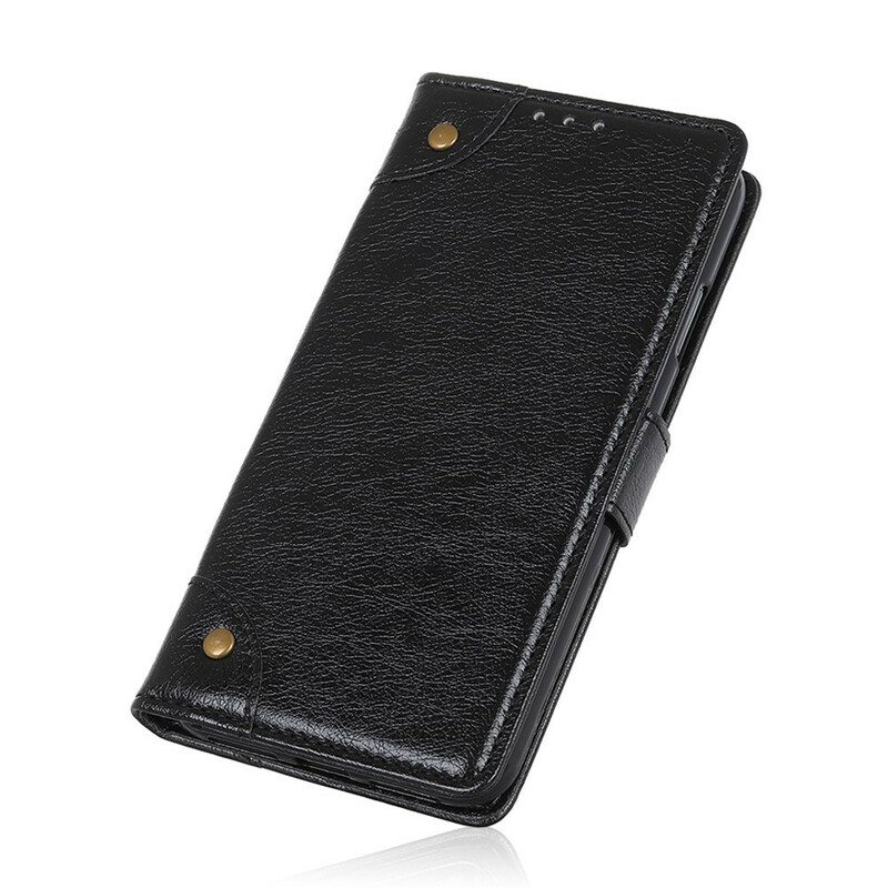Kotelot iPhone 12 / 12 Pro Tyylikkäät Nappan Nahkaiset Vintage-niitit
