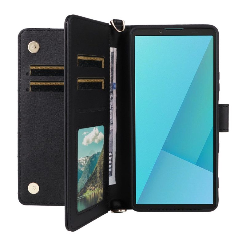 Nahkakotelo Sony Xperia 10 Vii Tikattu Hihna Ja Rannehihna