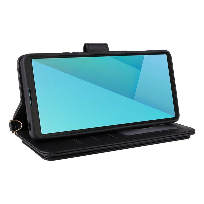 Nahkakotelo Sony Xperia 10 Vii Tikattu Hihna Ja Rannehihna