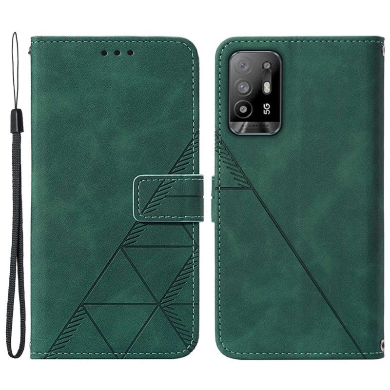 Flip Case Oppo A94 5G Keinonahkaa Hihnalla