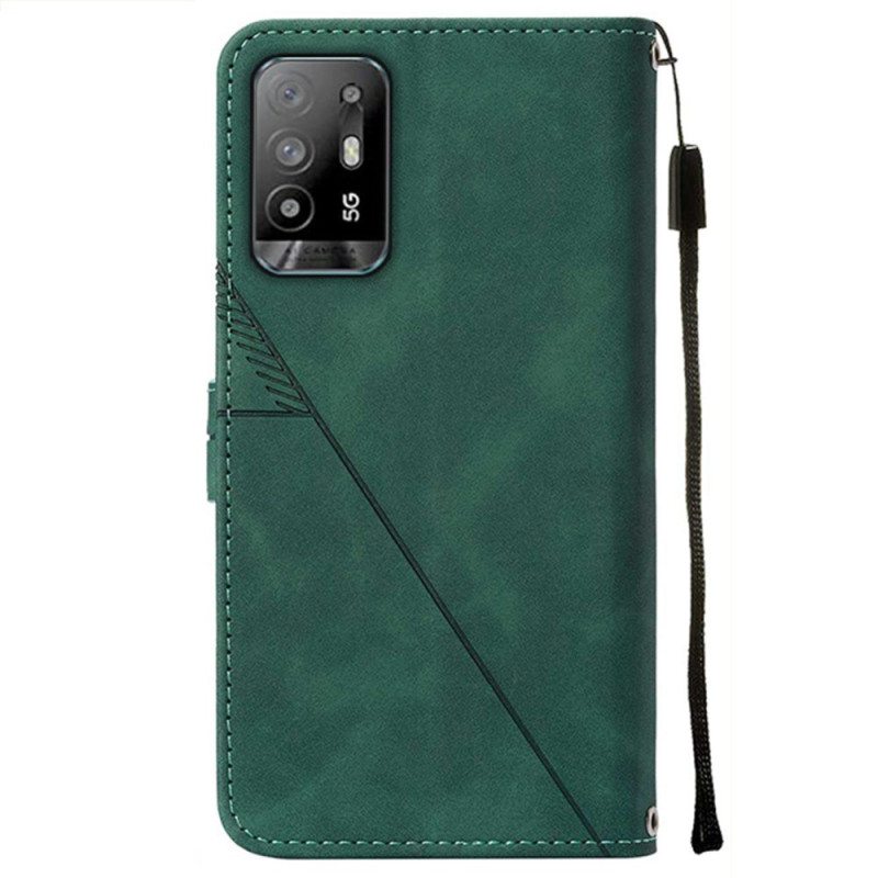 Flip Case Oppo A94 5G Keinonahkaa Hihnalla