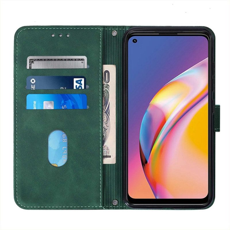 Flip Case Oppo A94 5G Keinonahkaa Hihnalla