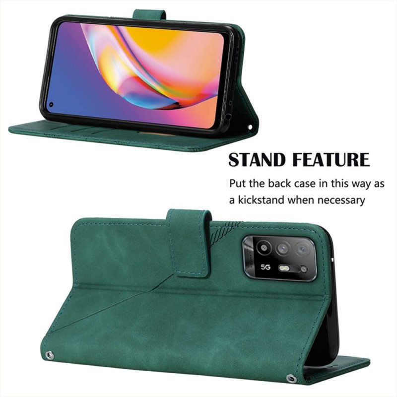 Flip Case Oppo A94 5G Keinonahkaa Hihnalla
