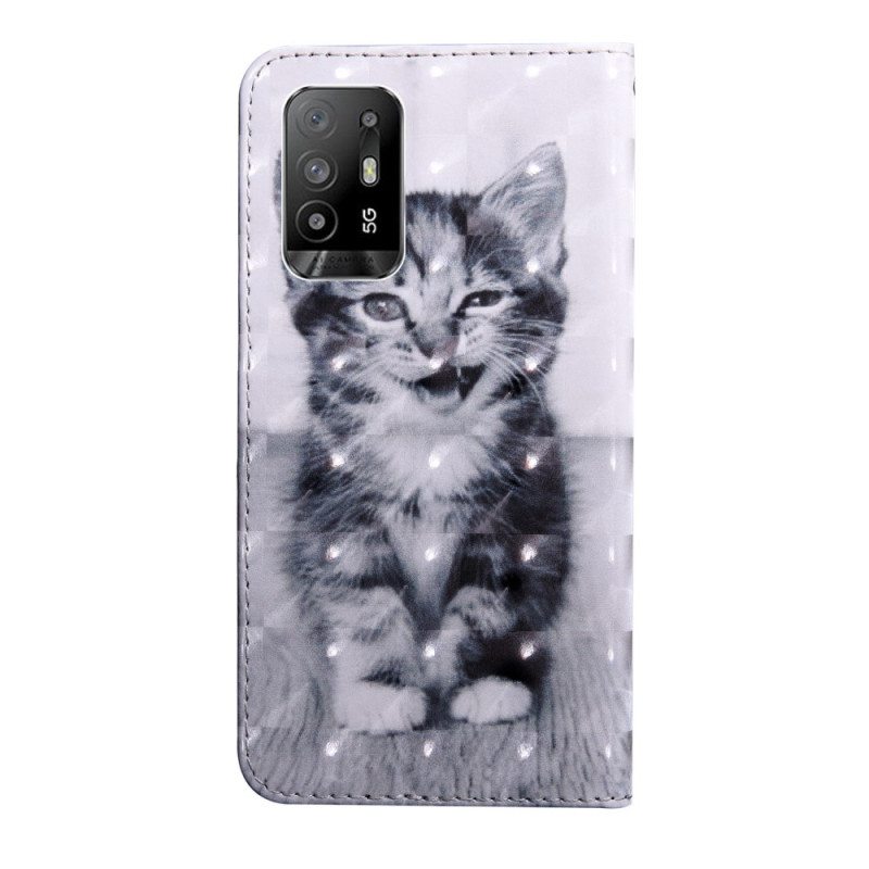 Nahkakotelo Oppo A94 5G Kissanpentu Kaulanauhalla