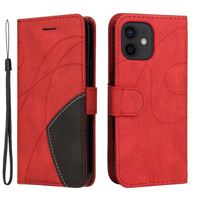 Flip Case iPhone 13 Mini Kaksisävyinen Signature Faux Leather
