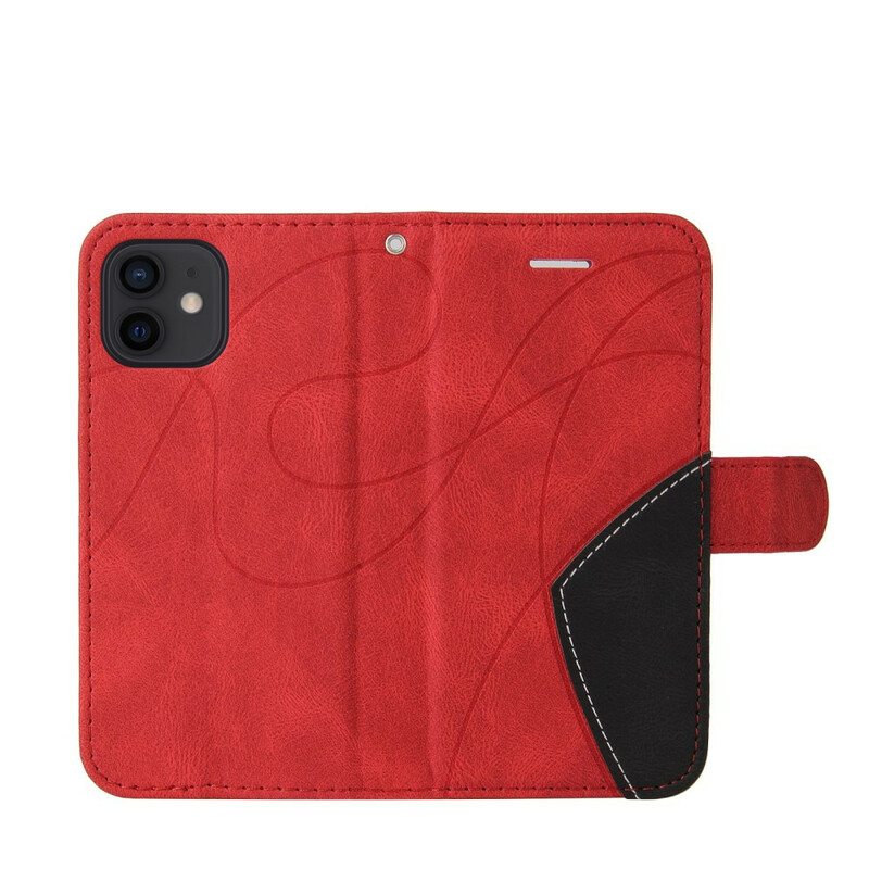 Flip Case iPhone 13 Mini Kaksisävyinen Signature Faux Leather