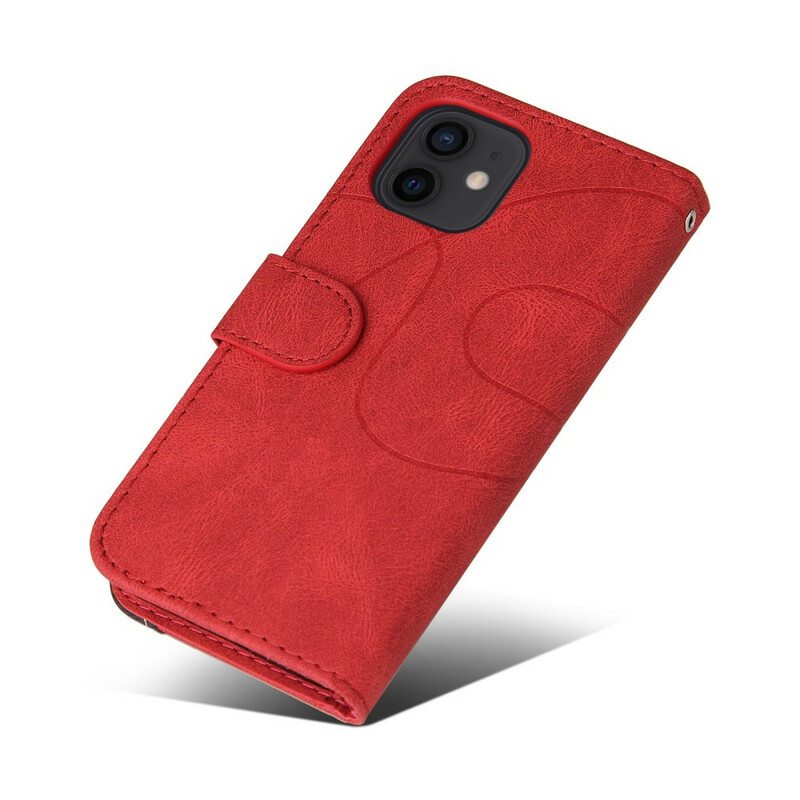 Flip Case iPhone 13 Mini Kaksisävyinen Signature Faux Leather