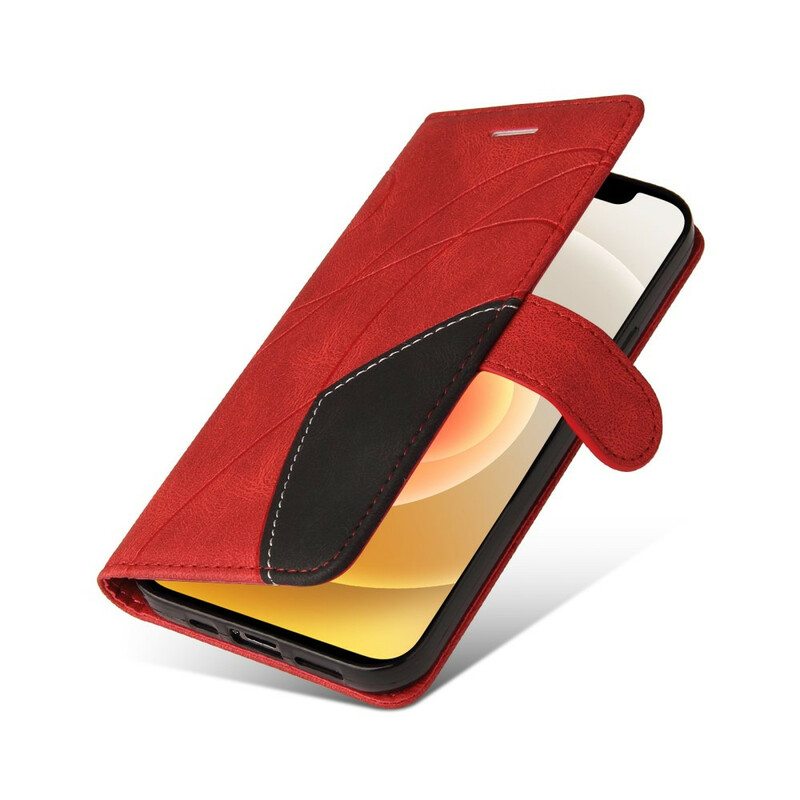 Flip Case iPhone 13 Mini Kaksisävyinen Signature Faux Leather