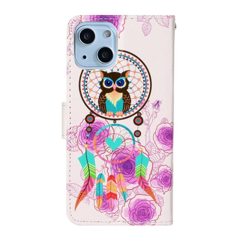 Flip Case iPhone 13 Mini Suojaketju Kuori Strappy Owl Mandala