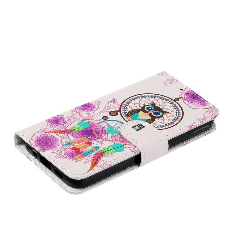 Flip Case iPhone 13 Mini Suojaketju Kuori Strappy Owl Mandala