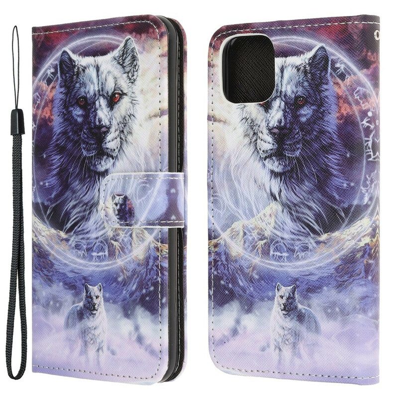 Flip Case iPhone 13 Mini Susi Talvella Kaulanauhan Kanssa