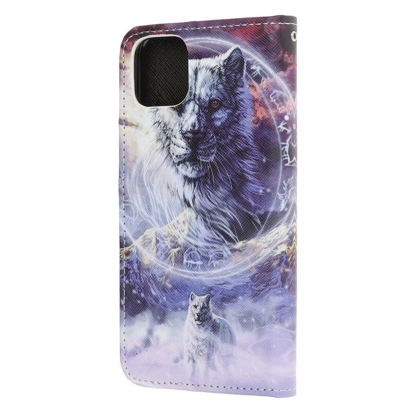 Flip Case iPhone 13 Mini Susi Talvella Kaulanauhan Kanssa