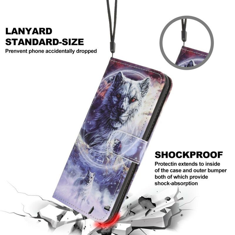 Flip Case iPhone 13 Mini Susi Talvella Kaulanauhan Kanssa