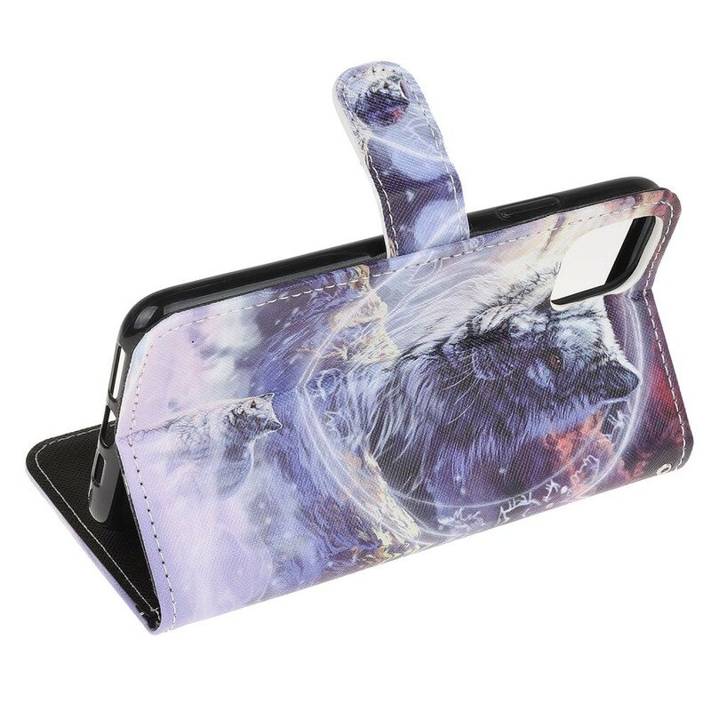 Flip Case iPhone 13 Mini Susi Talvella Kaulanauhan Kanssa