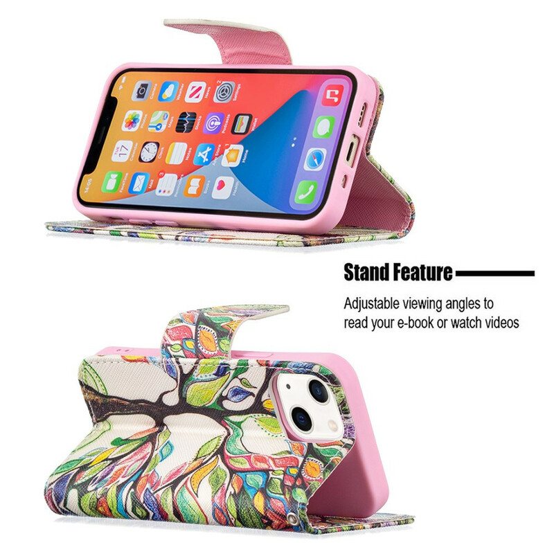 Flip Case iPhone 13 Mini Värikäs Puu