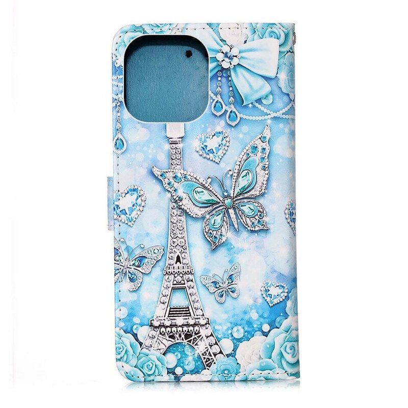 Kotelot iPhone 13 Mini Suojaketju Kuori Eiffel-tornin Perhoshihna