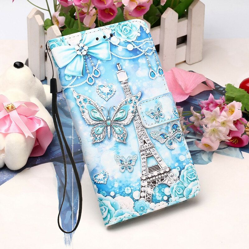 Kotelot iPhone 13 Mini Suojaketju Kuori Eiffel-tornin Perhoshihna