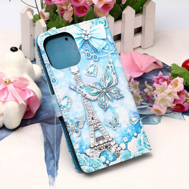 Kotelot iPhone 13 Mini Suojaketju Kuori Eiffel-tornin Perhoshihna