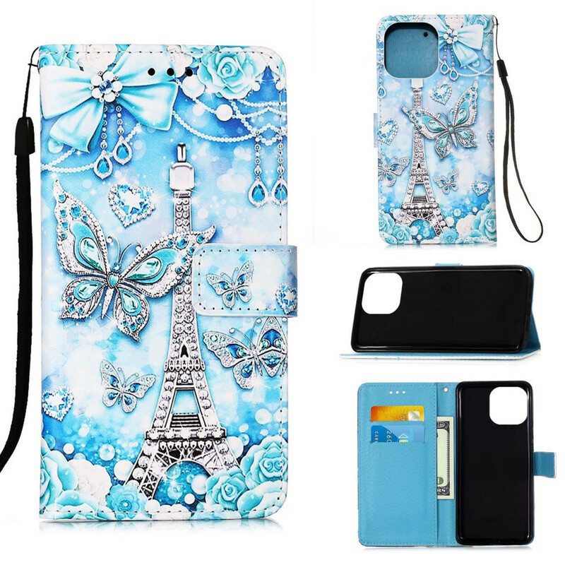 Kotelot iPhone 13 Mini Suojaketju Kuori Eiffel-tornin Perhoshihna