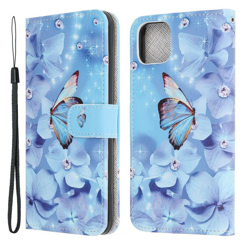 Kotelot iPhone 13 Mini Suojaketju Kuori Strappy Diamond Perhoset