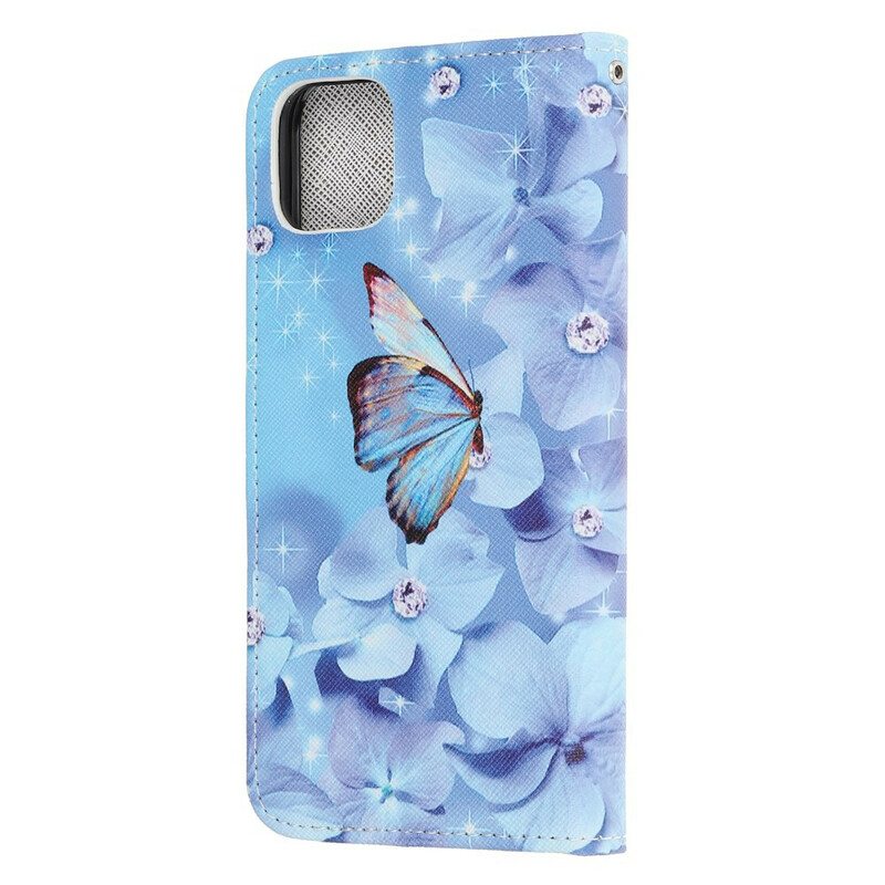 Kotelot iPhone 13 Mini Suojaketju Kuori Strappy Diamond Perhoset