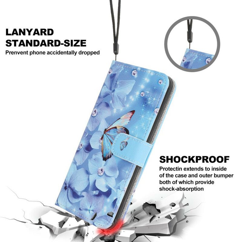 Kotelot iPhone 13 Mini Suojaketju Kuori Strappy Diamond Perhoset