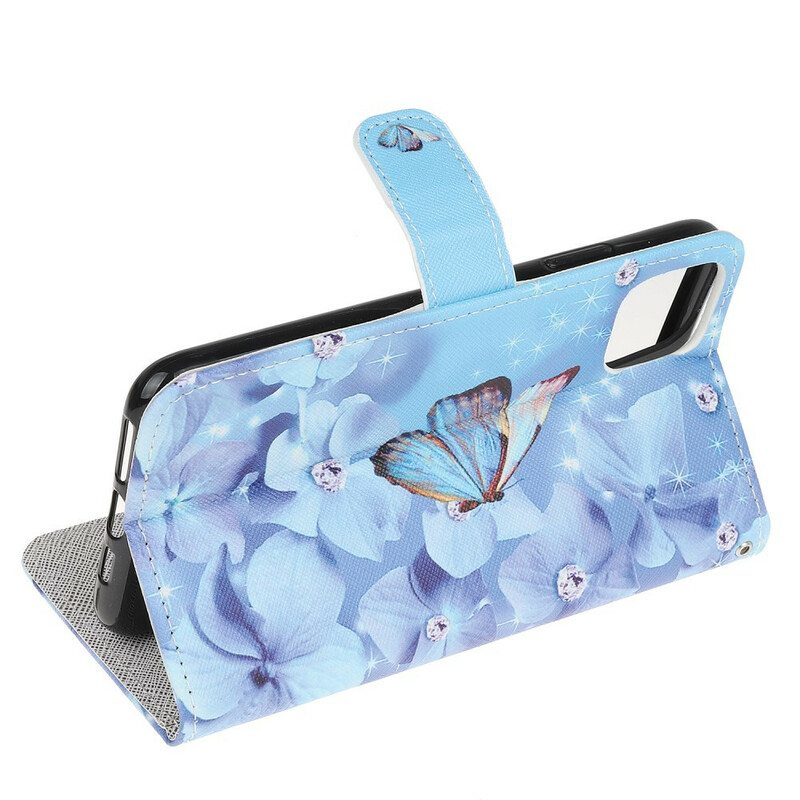 Kotelot iPhone 13 Mini Suojaketju Kuori Strappy Diamond Perhoset