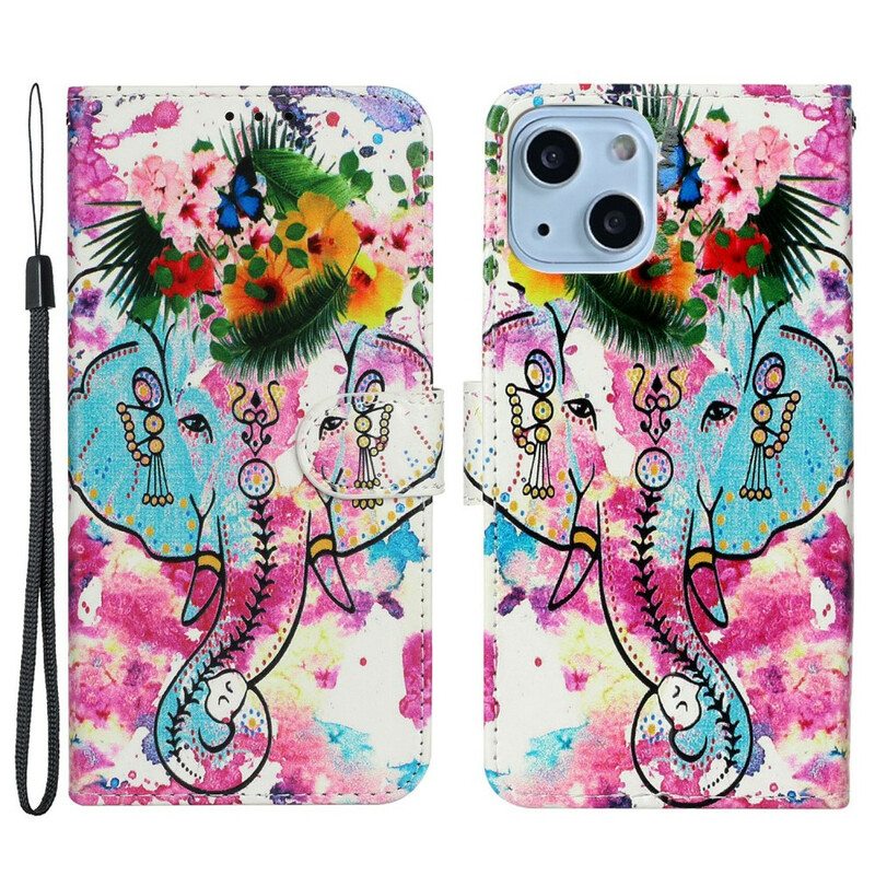 Nahkakotelo iPhone 13 Mini Elefantin Maalaus