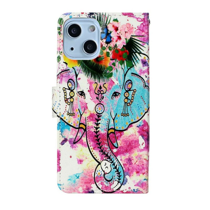 Nahkakotelo iPhone 13 Mini Elefantin Maalaus
