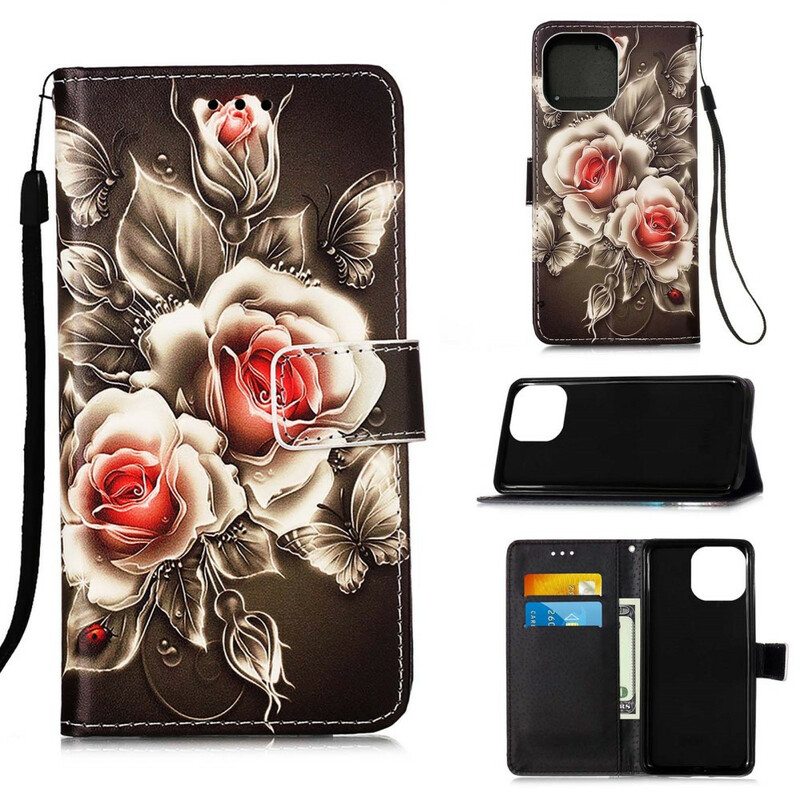 Nahkakotelo iPhone 13 Mini Kultaiset Ruusut
