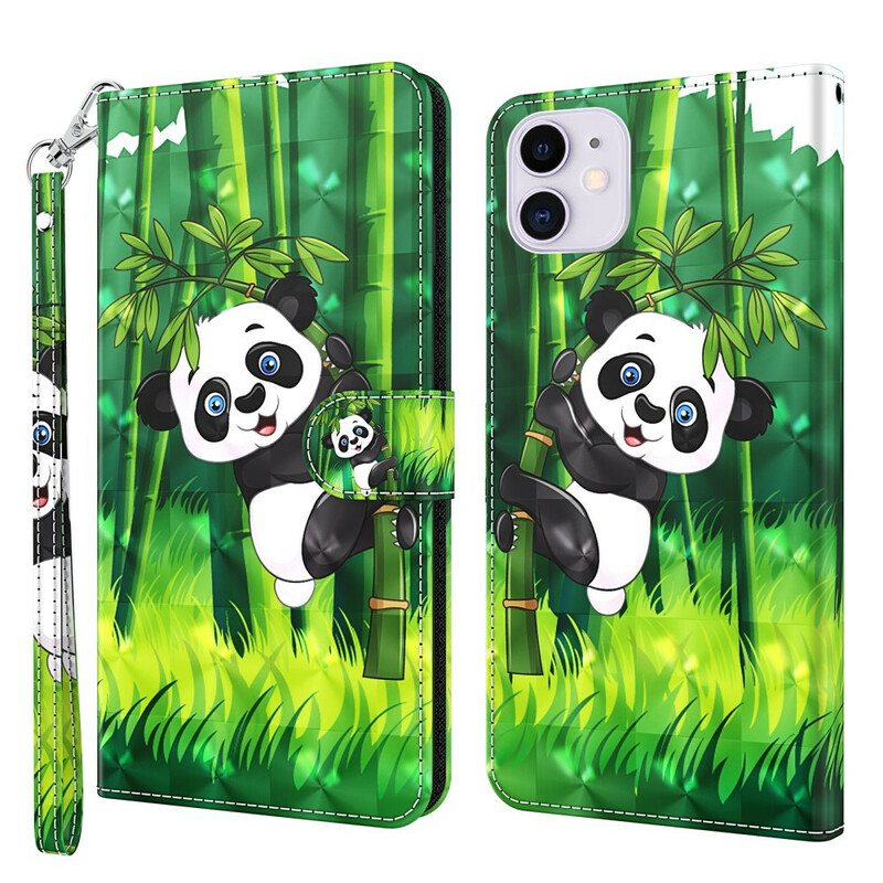 Nahkakotelo iPhone 13 Mini Panda Ja Bambu