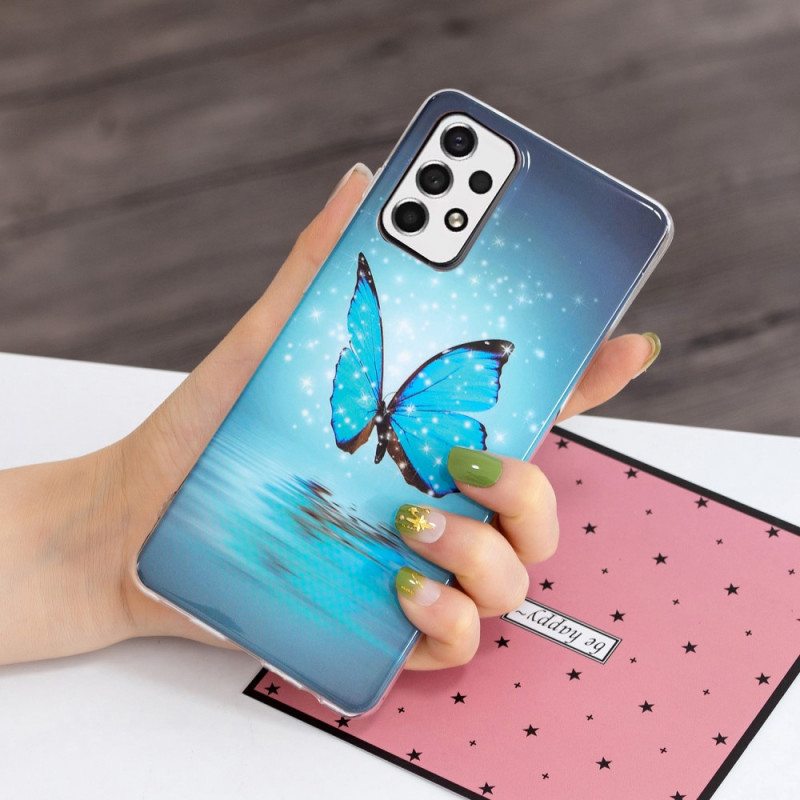 Case Samsung Galaxy A33 5G Fluoresoiva Sininen Perhonen